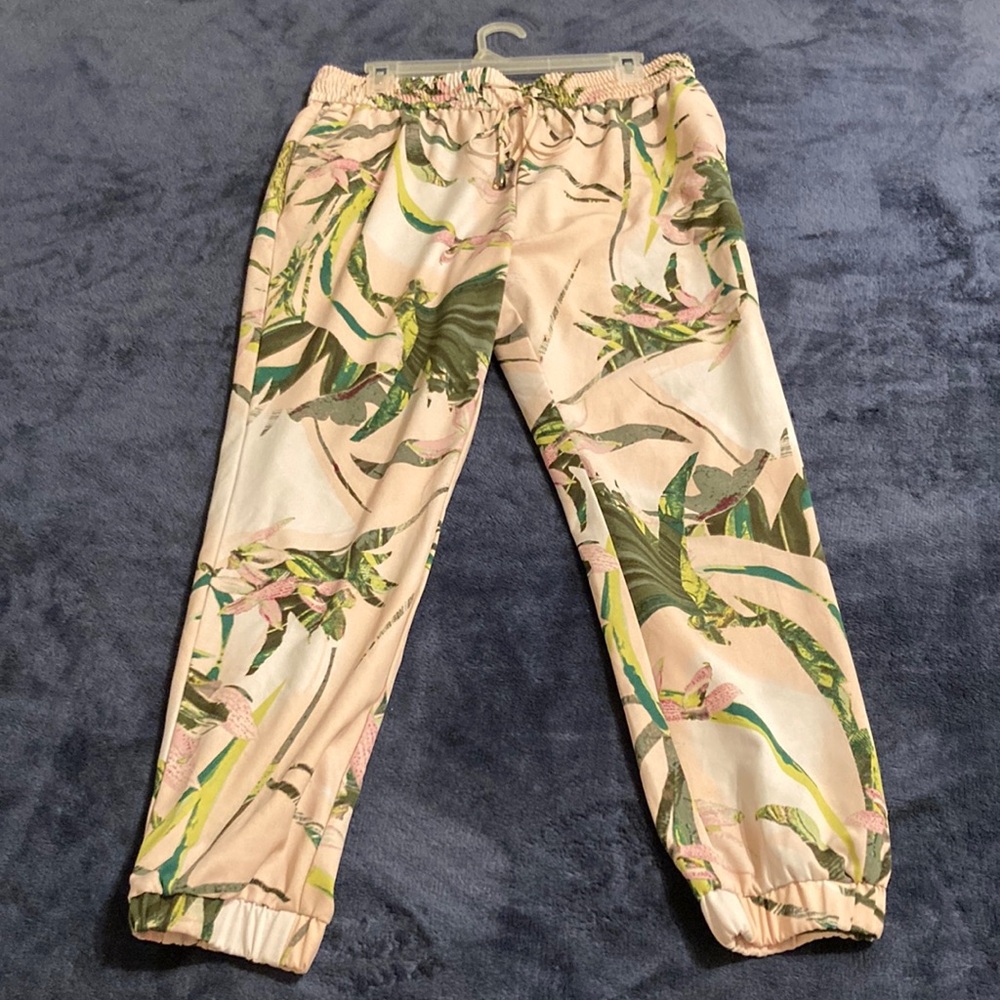 New York & Company Pink and Green Tropical Leggings